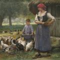 Julien Dupré. Fille de ferme nourrissant les poules (1880-1910)