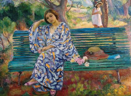 Henri Lebasque. Sur le banc vert, Sanary (1911)