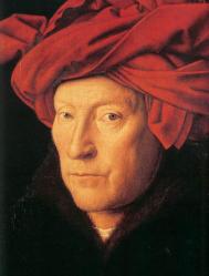 Jan Van Eyck. L'homme au turban rouge, autoportrait présumé,détail (1433)